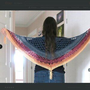 NEW Firey Lace Butterfly Handmade Crochet Shawl Wrap Scarf Very Soft Acrylic